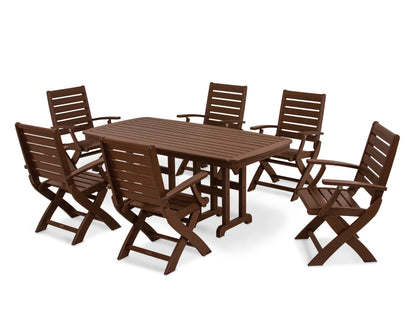 POLYWOOD Signature Folding Chair 7-Piece Dining Set in Mahogany