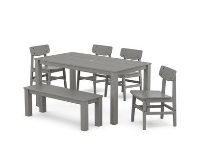 POLYWOOD Modern Studio Urban Chair 6-Piece Parsons Dining Set with Bench in Slate Grey