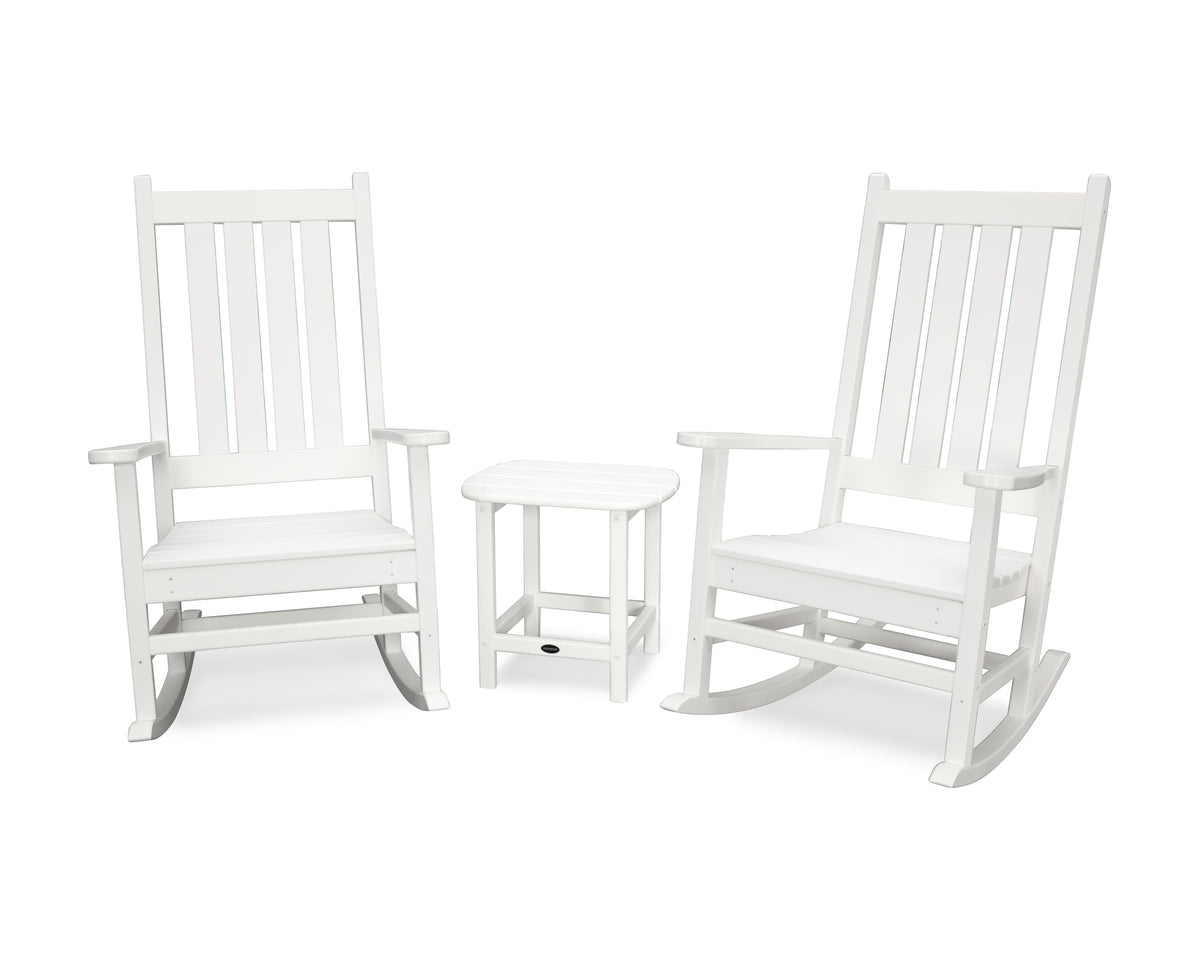 POLYWOOD Vineyard 3-Piece Rocking Chair Set with South Beach 18" Side Table in White
