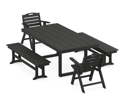POLYWOOD Nautical Lowback 5-Piece Dining Set with Benches - 39" x 78" Table in Black