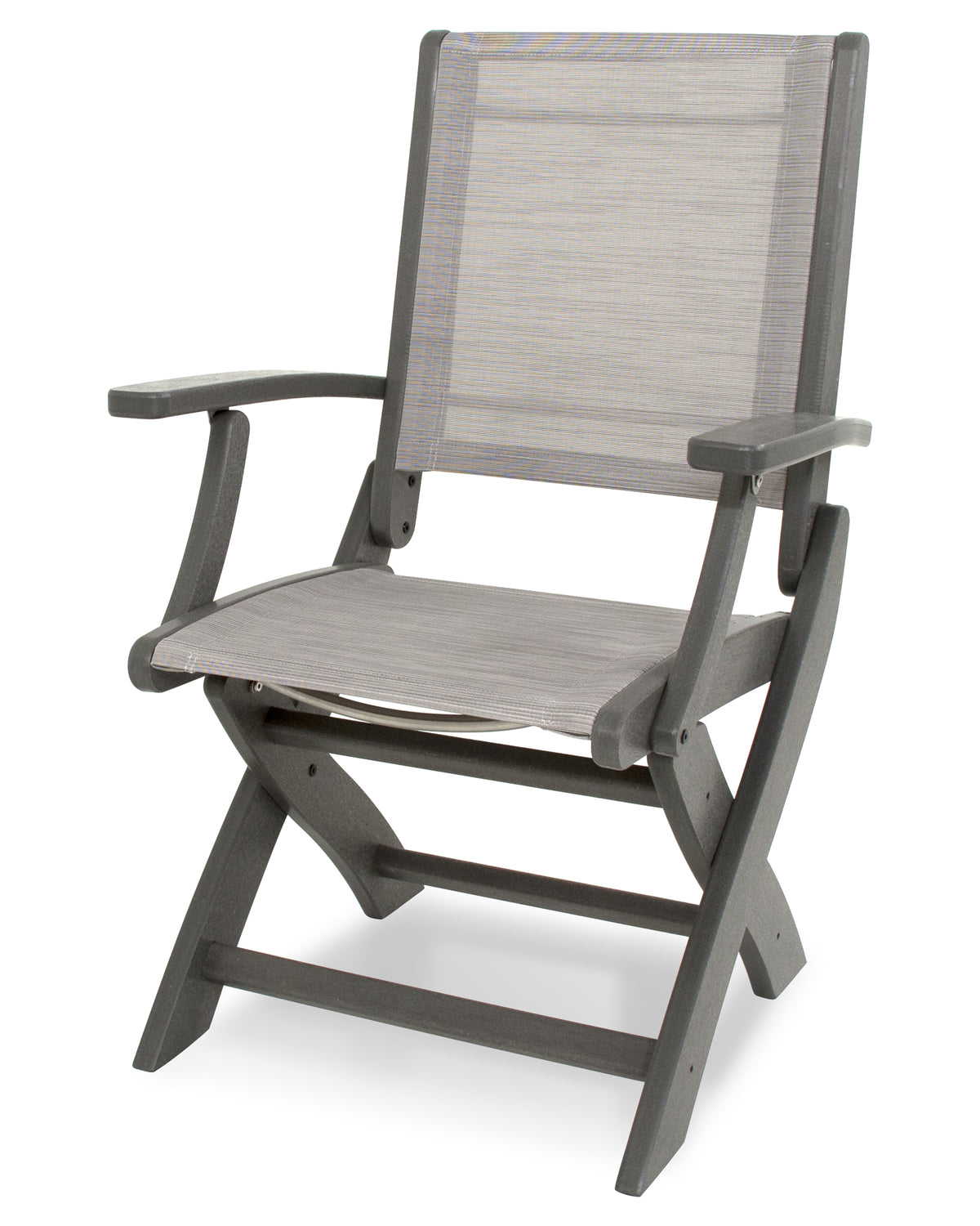 POLYWOOD Coastal Folding Chair in Slate Grey with Slate Grey arms and Metallic sling