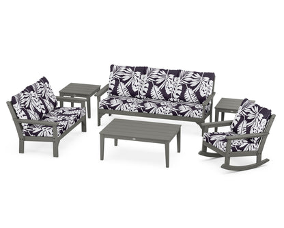 POLYWOOD Vineyard 6-Piece Deep Seating Set with Rocking Chair in Slate Grey / Leaf Navy