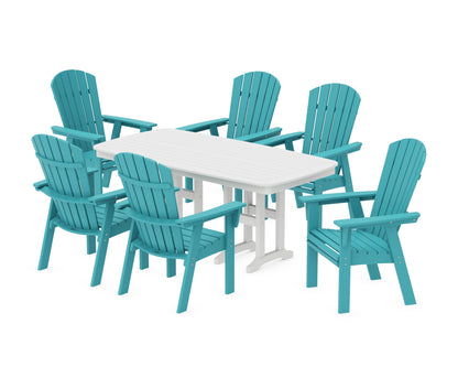 POLYWOOD Nautical Curveback Adirondack 7-Piece Dining Set in Aruba / White