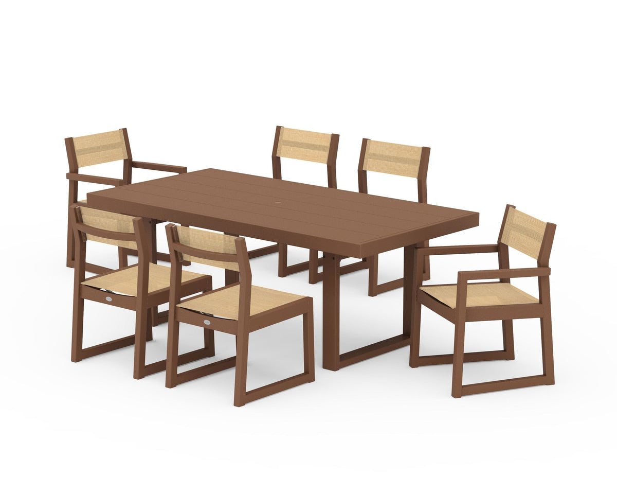 POLYWOOD EDGE Sling 7-Piece Dining Set in Teak / Dupioni Apricot