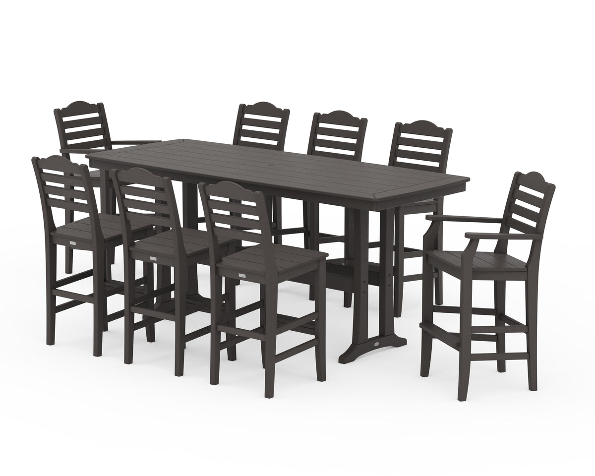 POLYWOOD Savannah 9-Piece Bar Set with Trestle Legs in Vintage Coffee