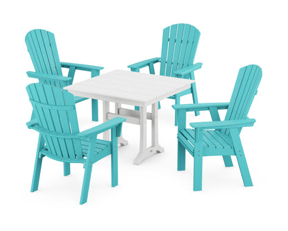POLYWOOD Nautical Adirondack 5-Piece Farmhouse Dining Set with Trestle Legs - 37" Table in Aruba / White
