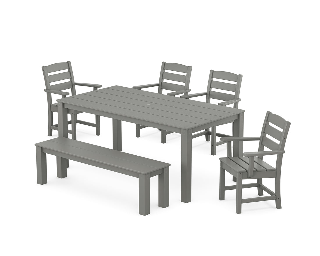 POLYWOOD Lakeside 6-Piece Parsons Dining Set with Bench in Slate Grey