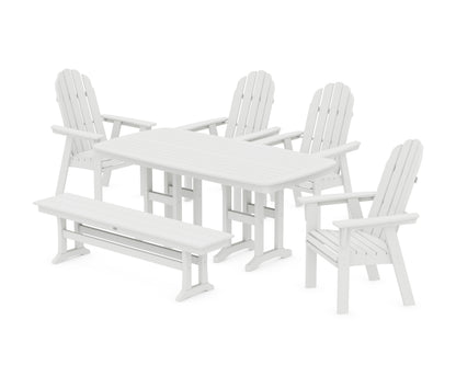 POLYWOOD Vineyard Curveback Adirondack Chair 6-Piece Dining Set with Bench in White