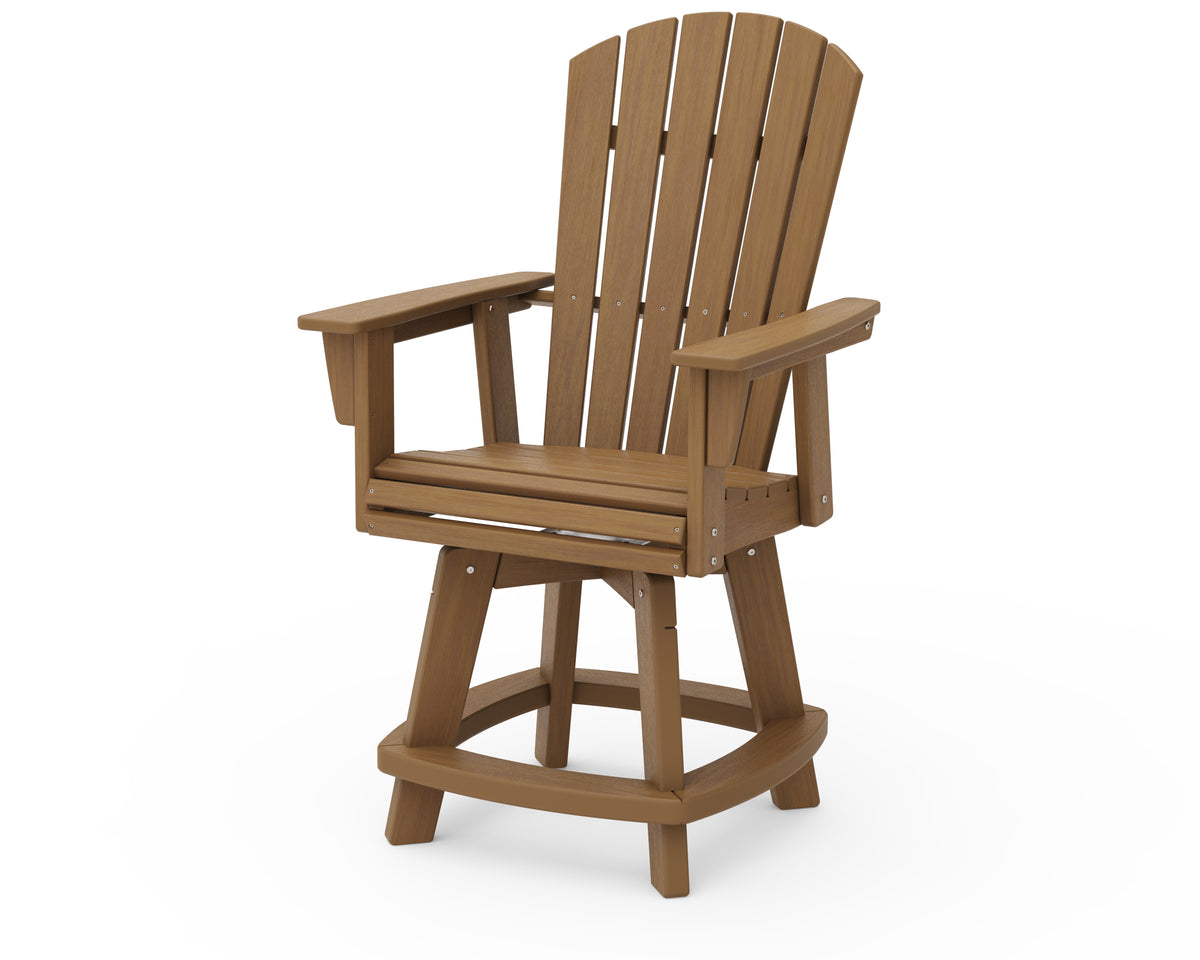POLYWOOD Nautical Curveback Adirondack Swivel Counter Chair in Natural
