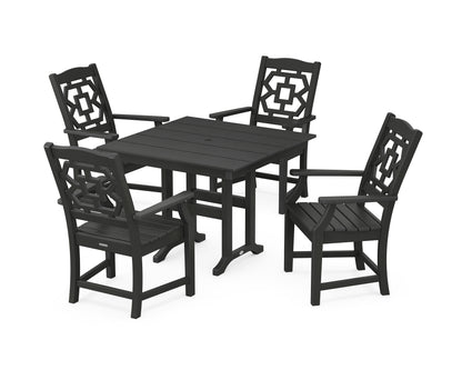 POLYWOOD Chinoiserie 5-Piece Farmhouse Dining Set in Black