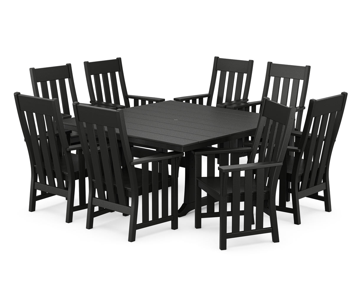 POLYWOOD Acadia 9-Piece Square Farmhouse Dining Set with Trestle Legs in Black
