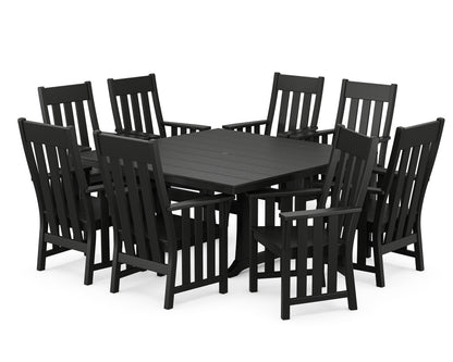 POLYWOOD Acadia 9-Piece Square Farmhouse Dining Set with Trestle Legs in Black