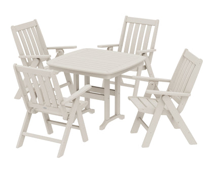 POLYWOOD Vineyard Folding Chair 5-Piece Dining Set - 37" Table in Sand