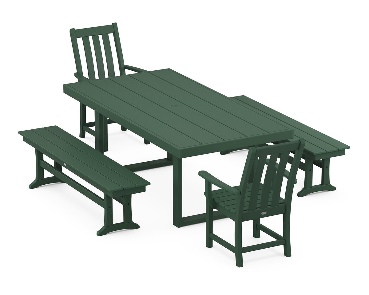 POLYWOOD Vineyard 5-Piece Dining Set with Benches - 39" x 78" Table in Green