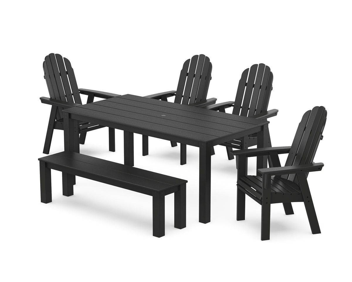 POLYWOOD Vineyard Curveback Adirondack 6-Piece Parsons Dining Set with Bench in Black