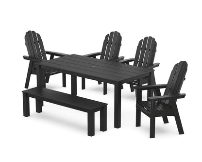 POLYWOOD Vineyard Curveback Adirondack 6-Piece Parsons Dining Set with Bench in Black