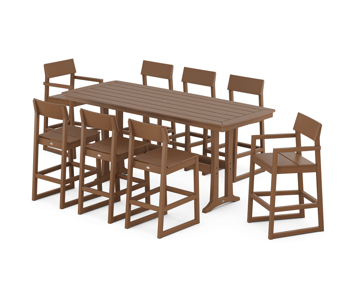 POLYWOOD EDGE 9-Piece Bar Set with Trestle Legs in Teak