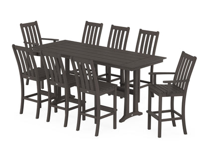 POLYWOOD Vineyard 9-Piece Farmhouse Bar Set with Trestle Legs in Vintage Coffee