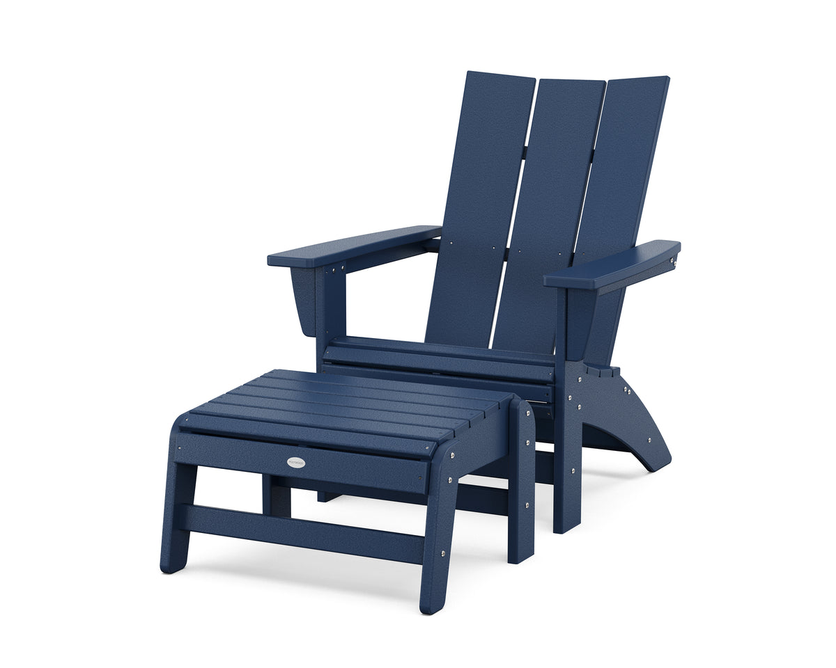 POLYWOOD Modern Grand Adirondack Chair with Ottoman in Navy