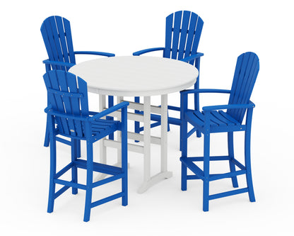 POLYWOOD Palm Coast 5-Piece Round Farmhouse Bar Set in Pacific Blue / White