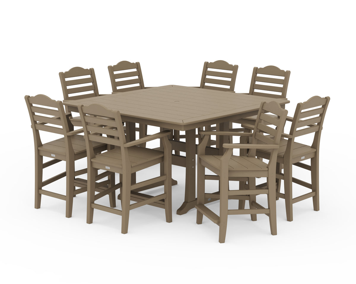 POLYWOOD Savannah 9-Piece Square Counter Set with Trestle Legs in Vintage Sahara