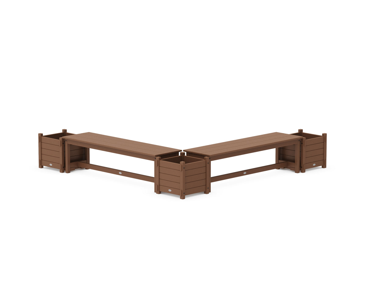 POLYWOOD 60" Nautical L-Shaped Planter Bench Corner Set in Teak