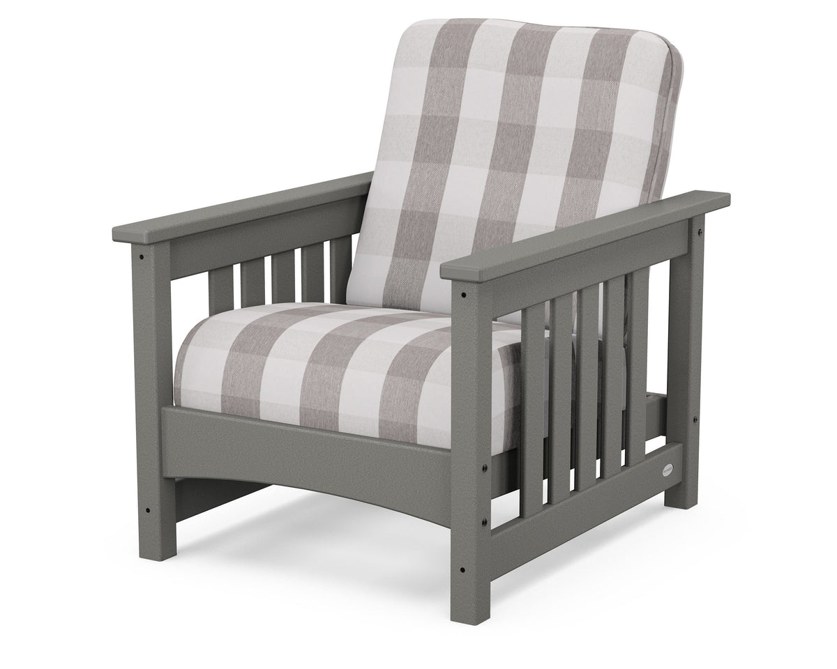 POLYWOOD Club Mission Chair in Slate Grey / Buffalo Plaid Grey Mist
