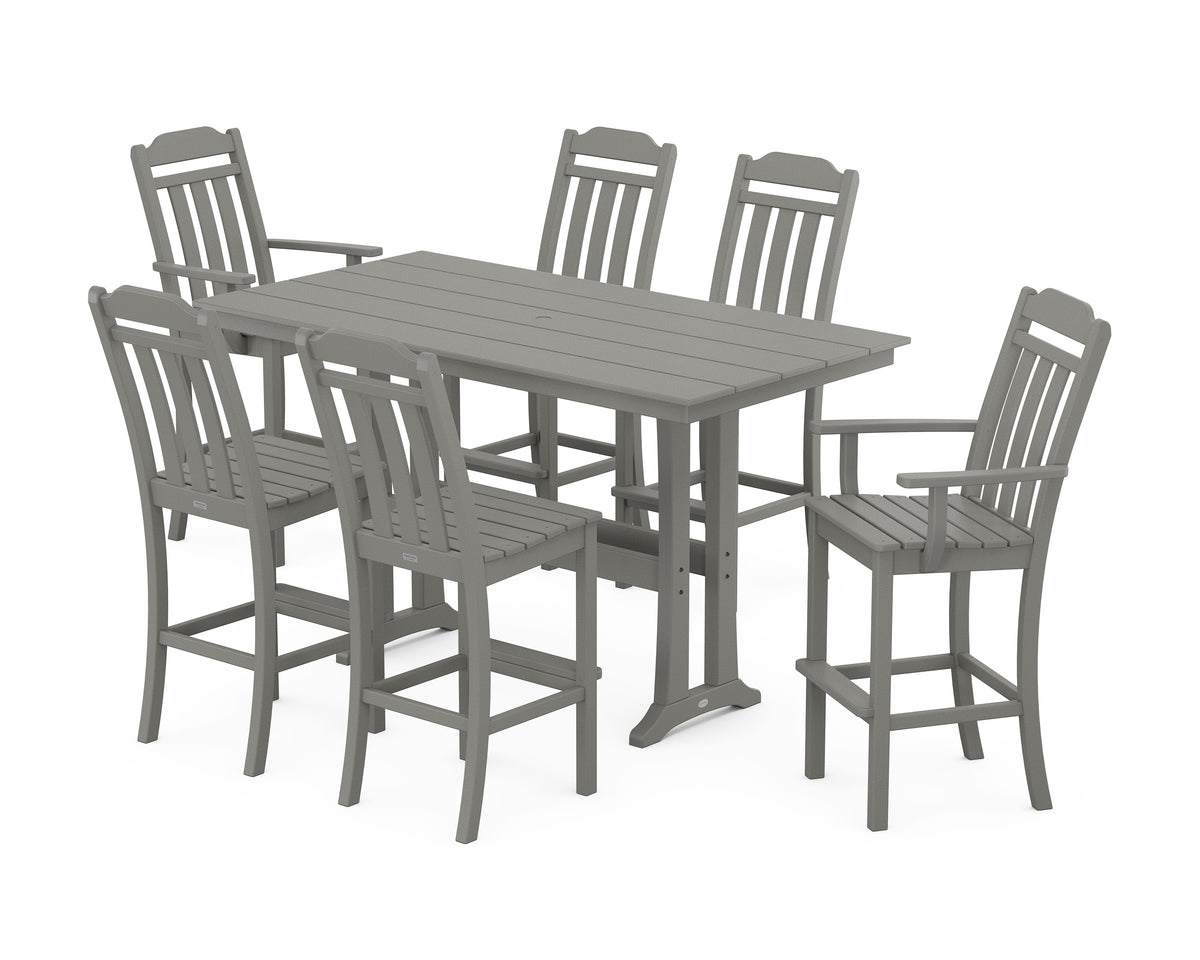 POLYWOOD Cottage 7-Piece Farmhouse Bar Set with Trestle Legs in Slate Grey