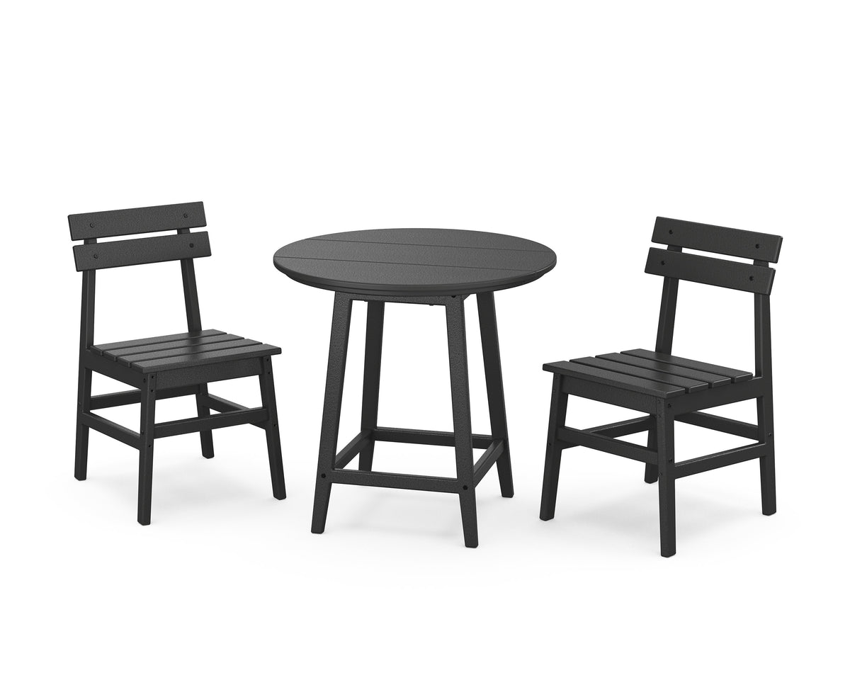 POLYWOOD Modern Studio Plaza Chair 3-Piece Round Bistro Dining Set in Black