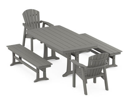 POLYWOOD Seashell 5-Piece Dining Set with Trestle Legs - 38" x 73" Table in Slate Grey