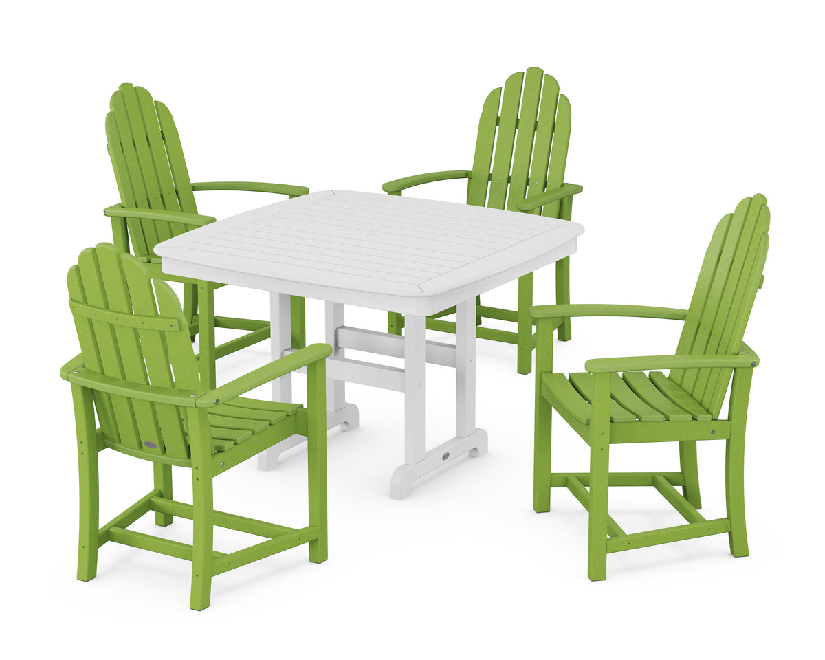 POLYWOOD Classic Adirondack 5-Piece Dining Set with Trestle Legs - 44" Table in Lime / White