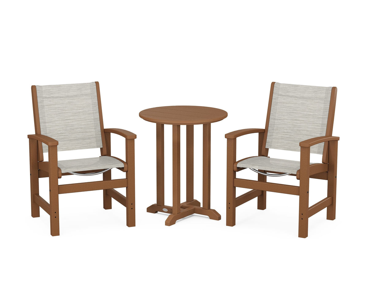 POLYWOOD Coastal 3-Piece Round Bistro Dining Set in Teak / Birch