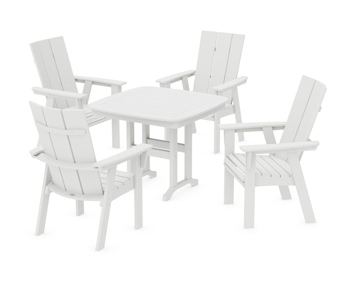 POLYWOOD Modern Curveback Adirondack 5-Piece Dining Set - 37" Table in White