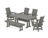 POLYWOOD Modern Curveback Adirondack Swivel Chair 6-Piece Farmhouse Dining Set with Trestle Legs and Bench in Slate Grey