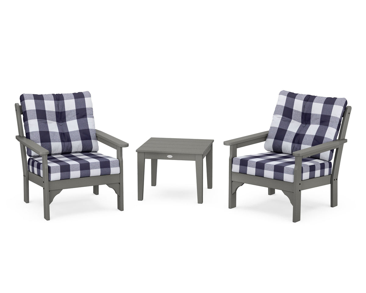 POLYWOOD Vineyard 3-Piece Deep Seating Set in Slate Grey / Buffalo Plaid Navy