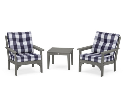 POLYWOOD Vineyard 3-Piece Deep Seating Set in Slate Grey / Buffalo Plaid Navy