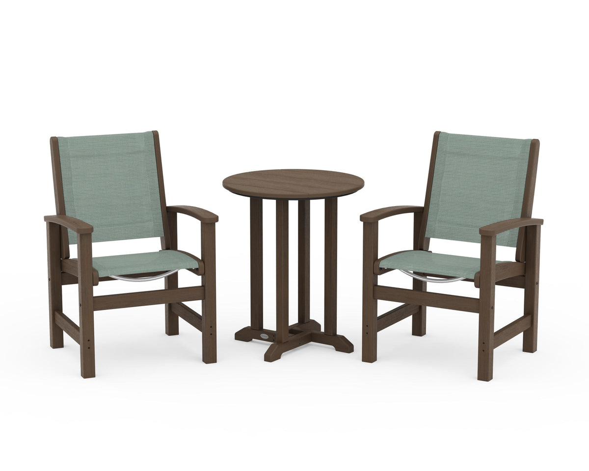 POLYWOOD Coastal 3-Piece Round Bistro Dining Set in Kona / Dupioni Sea Mist