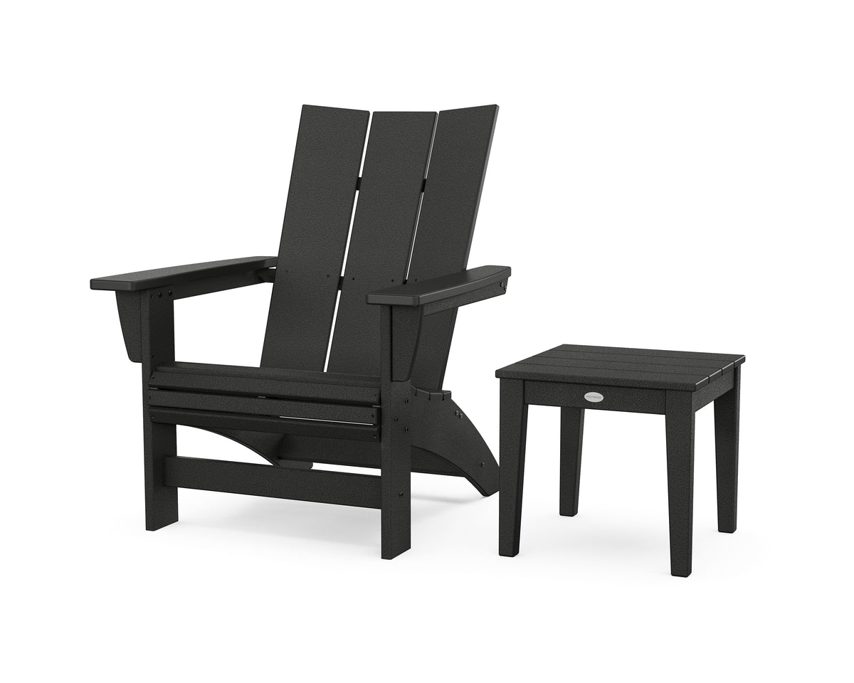 POLYWOOD Modern Grand Adirondack Chair with Side Table in Black