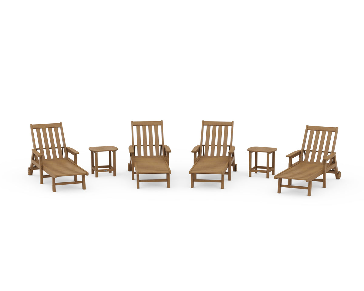 POLYWOOD Vineyard 6-Piece Chaise with Arms and Wheels Set in Natural
