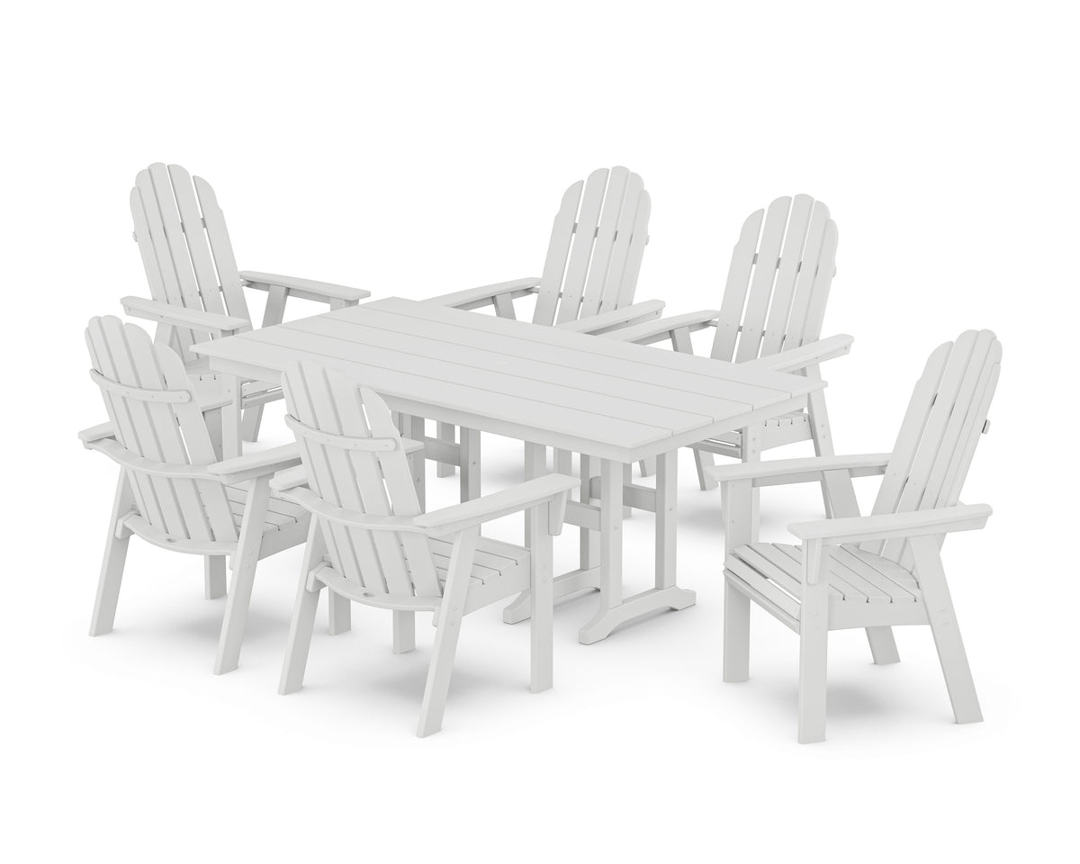 POLYWOOD Vineyard Curveback Adirondack Chair 7-Piece Farmhouse Dining Set in White