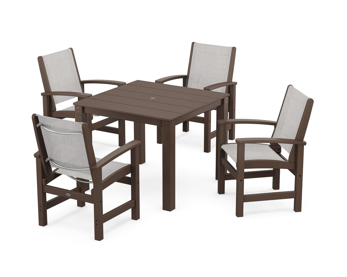 POLYWOOD Coastal 5-Piece Parsons Dining Set in Mahogany / Parchment