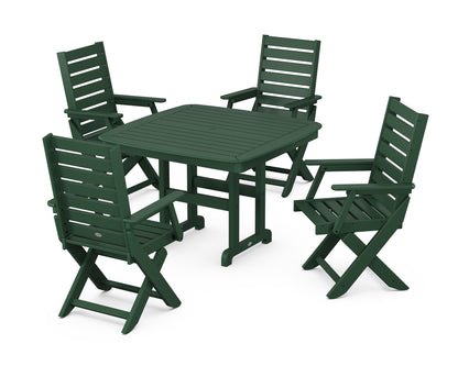 POLYWOOD Captain Folding Chair 5-Piece Dining Set with Trestle Legs - 44" Table in Green