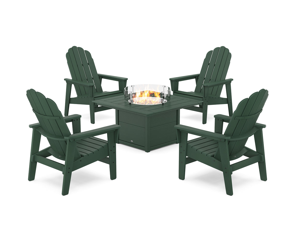 POLYWOOD 5-Piece Vineyard Grand Upright Adirondack Conversation Set with Fire Pit Table in Green