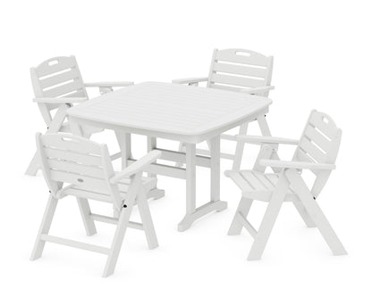 POLYWOOD Nautical Folding Lowback Chair 5-Piece Dining Set with Trestle Legs - 44" Table in White