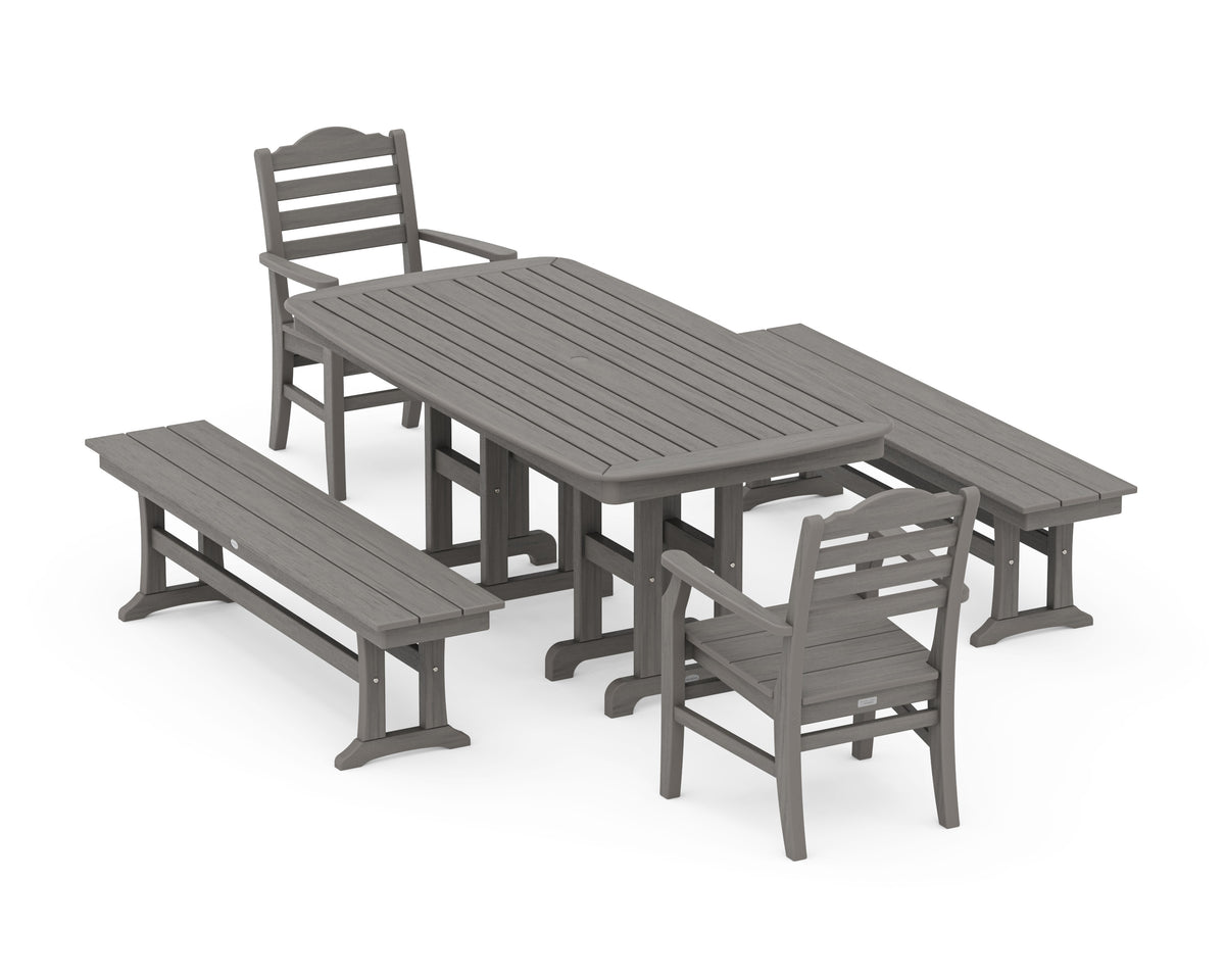 POLYWOOD Savannah 5-Piece Dining Set with Benches in Driftwood