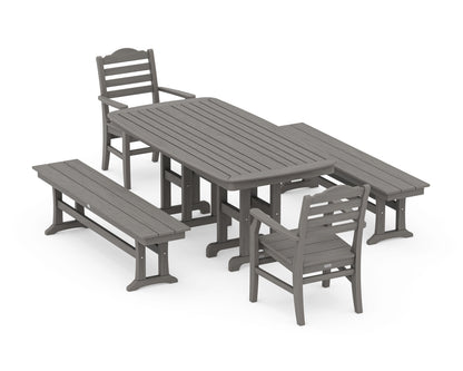 POLYWOOD Savannah 5-Piece Dining Set with Benches in Driftwood