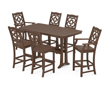 POLYWOOD Chinoiserie 7-Piece Bar Set with Trestle Legs in Mahogany
