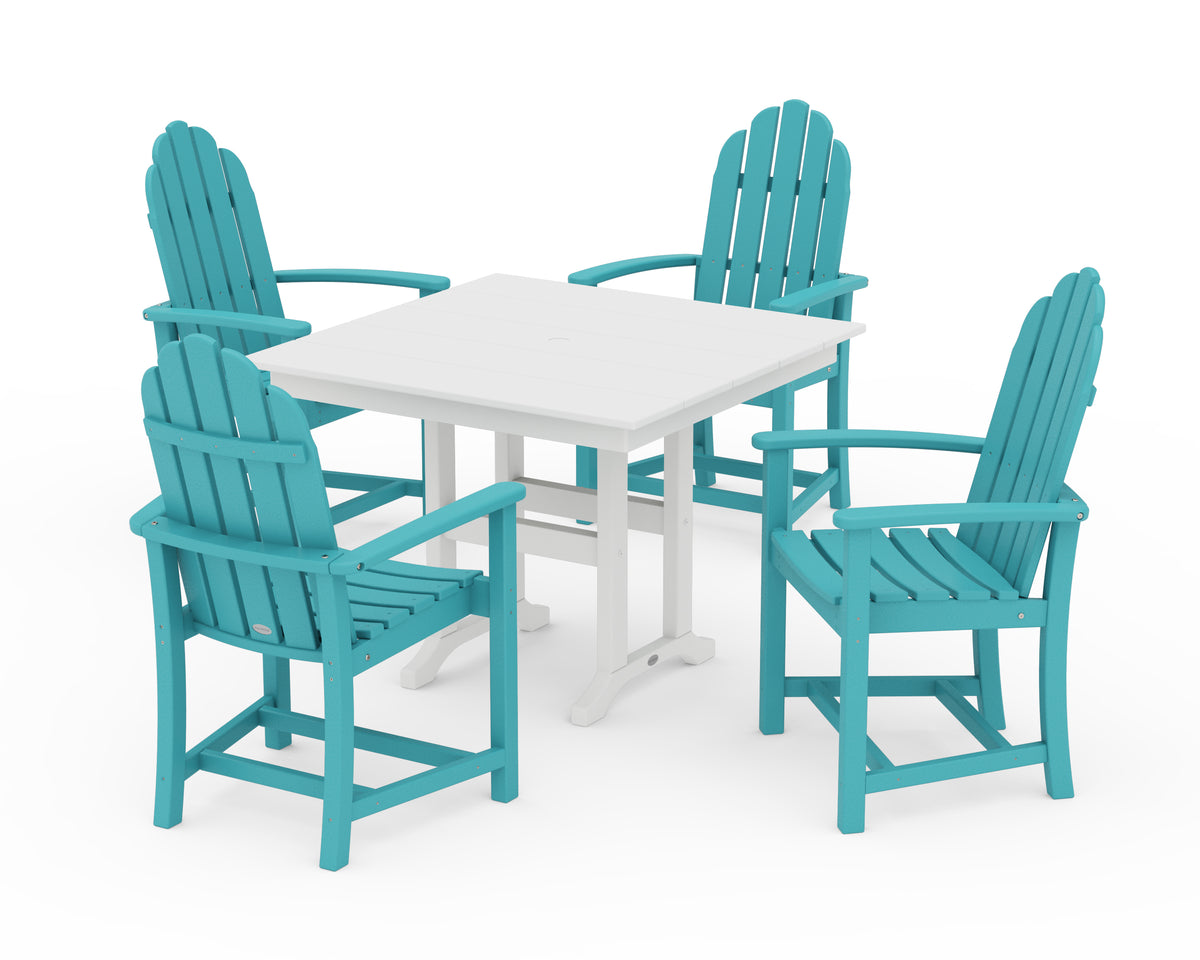 POLYWOOD Classic Adirondack 5-Piece Farmhouse Dining Set in Aruba / White