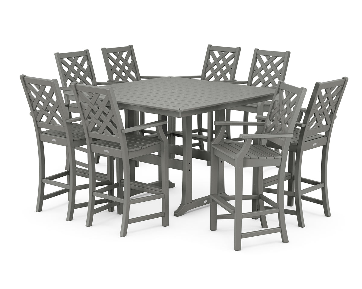 POLYWOOD Country Living Wovendale 9-Piece Square Bar Set with Trestle Legs in Slate Grey