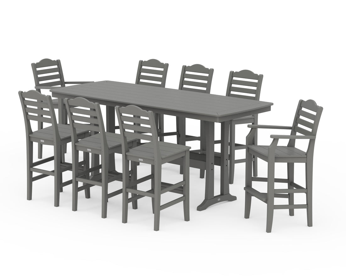 POLYWOOD Savannah 9-Piece Bar Set with Trestle Legs in Slate Grey